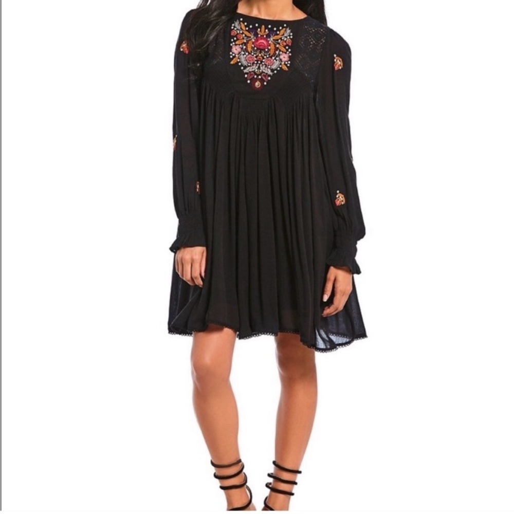 FREE PEOPLE Embroidered Black Tunic style Dress